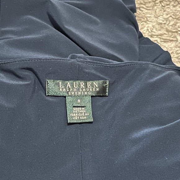 VTG Lauren Ralph Lauren Evening Teal Blue Classy Maxi Dress Womens sz 8 Stretchy - Picture 4 of 5